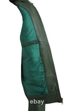 Storm Mens Classic Biker Fitted Designer Style Dark Green Nappa Leather Jacket