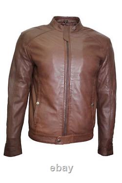 Stylish Gregor Men's Biker Fitted Designer Style Brown Soft Nappa Leather Jacket