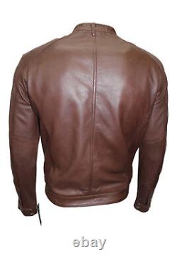 Stylish Gregor Men's Biker Fitted Designer Style Brown Soft Nappa Leather Jacket