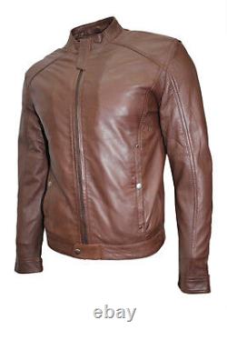 Stylish Gregor Men's Biker Fitted Designer Style Brown Soft Nappa Leather Jacket