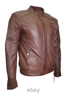 Stylish Gregor Men's Biker Fitted Designer Style Brown Soft Nappa Leather Jacket