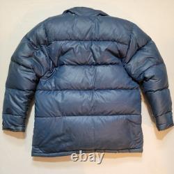 The North Face Brooks Range Parka Down Jacket Mens M Blue Vintage Brown Tag
