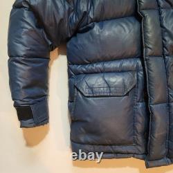 The North Face Brooks Range Parka Down Jacket Mens M Blue Vintage Brown Tag