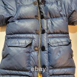 The North Face Brooks Range Parka Down Jacket Mens M Blue Vintage Brown Tag