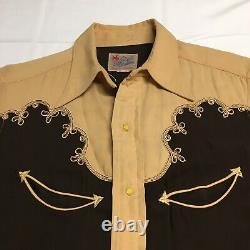 VTG 40s 50s Range Master Brown Western Rockabilly Pearl Button Shirt Mens Small