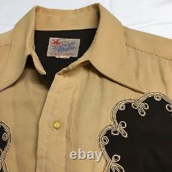 VTG 40s 50s Range Master Brown Western Rockabilly Pearl Button Shirt Mens Small