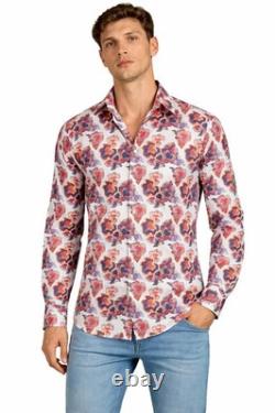 Versace Men Floral Button-Up Dress Shirt In White, Long sleeve, Size 2XL