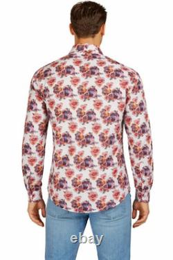 Versace Men Floral Button-Up Dress Shirt In White, Long sleeve, Size 2XL