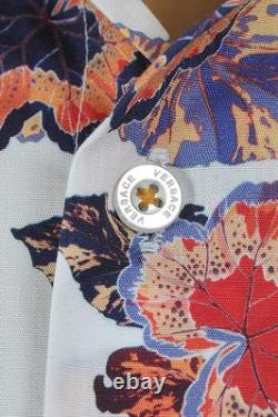 Versace Men Floral Button-Up Dress Shirt In White, Long sleeve, Size 2XL