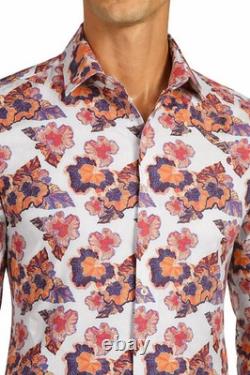 Versace Men Floral Button-Up Dress Shirt In White, Long sleeve, Size 2XL