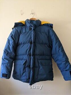 Vintage 80s North Face Brooks Range Down Parka Jacket Men's Size (S) Blue Yellow