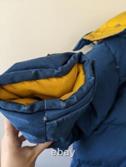 Vintage 80s North Face Brooks Range Down Parka Jacket Men's Size (S) Blue Yellow