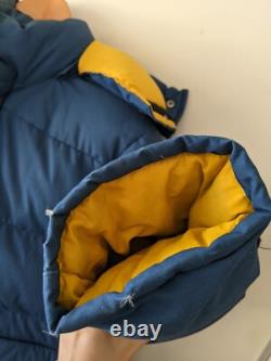 Vintage 80s North Face Brooks Range Down Parka Jacket Men's Size (S) Blue Yellow