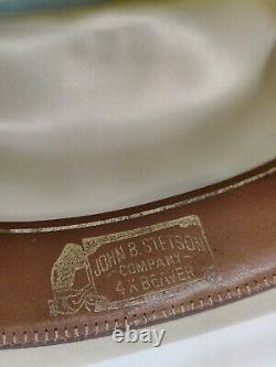 Vintage John B. Stetson 4X Beaver Range Cowboy Hat Gray With Snakeskin Band 56 7