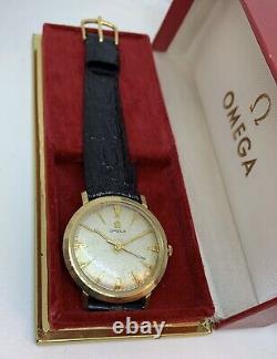 Vintage Omega 14K Solid Gold With Box NOS Vintage Gen Alligator Band Gift Idea