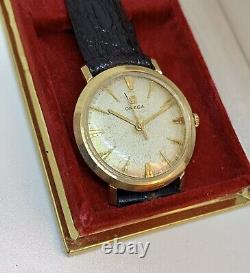 Vintage Omega 14K Solid Gold With Box NOS Vintage Gen Alligator Band Gift Idea