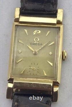 Vintage Omega Solid Gold Rectangular Case Driver Watch Swivel Lugs Prof. Srvc'd