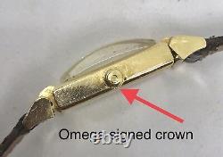 Vintage Omega Solid Gold Rectangular Case Driver Watch Swivel Lugs Prof. Srvc'd