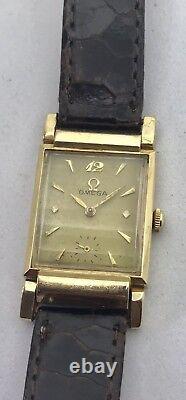 Vintage Omega Solid Gold Rectangular Case Driver Watch Swivel Lugs Prof. Srvc'd