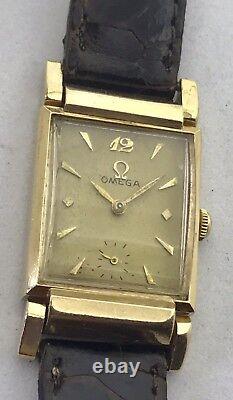 Vintage Omega Solid Gold Rectangular Case Driver Watch Swivel Lugs Prof. Srvc'd