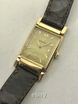 Vintage Omega Solid Gold Rectangular Case Driver Watch Swivel Lugs Prof. Srvc'd