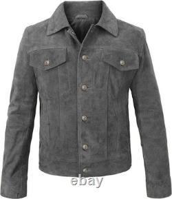 Vintage Retro Trucker Suede Leather Men Classic Causal Motorcycle Bomber Jacket