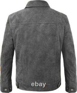 Vintage Retro Trucker Suede Leather Men Classic Causal Motorcycle Bomber Jacket