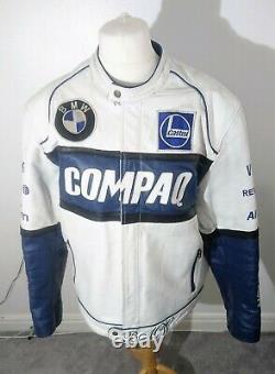 Vintage Top Range Leather Bike Jacket White BMW Compaq Castrol XXXL