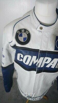 Vintage Top Range Leather Bike Jacket White BMW Compaq Castrol XXXL