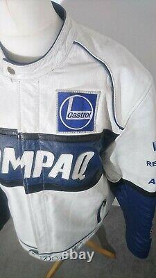 Vintage Top Range Leather Bike Jacket White BMW Compaq Castrol XXXL