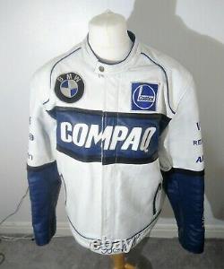 Vintage Top Range Leather Bike Jacket White BMW Compaq Castrol XXXL