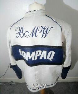 Vintage Top Range Leather Bike Jacket White BMW Compaq Castrol XXXL