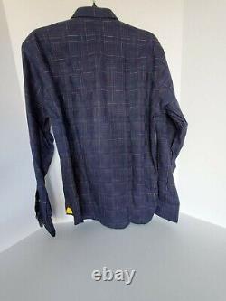 Visconti Black Dress Shirt Men's Blue Striped Button Down Size Medium Nwt