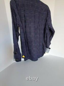 Visconti Black Dress Shirt Men's Blue Striped Button Down Size Medium Nwt