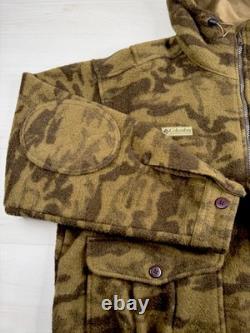 Vtg Columbia Gallatin Range Wool Jacket Brown Camo Full Zip Hunting Mens 2XL