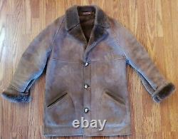 Vtg Mens Shearling Coat Brown Leather Sheepskin Sz 40 Jacques Jekel Range Jacket