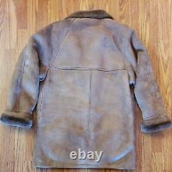 Vtg Mens Shearling Coat Brown Leather Sheepskin Sz 40 Jacques Jekel Range Jacket