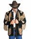 Western Cowboy Suede Leather Jacket For Mens Native American Fringe Beads Jacket