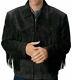 Western Leather Fringe Suede Jacket Men Black Native American Cowboy Zip Jacket