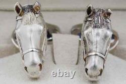 Whale Back Style Men's Horse Head Shape Classic Cufflinks In 925 Sterling Silver