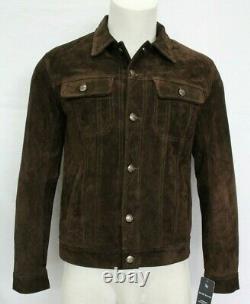 Winston Men Western Trucker Style Brown Real Soft Suede Leather Jacket