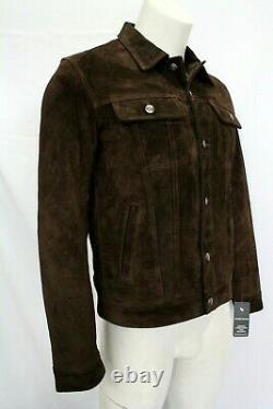 Winston Men Western Trucker Style Brown Real Soft Suede Leather Jacket