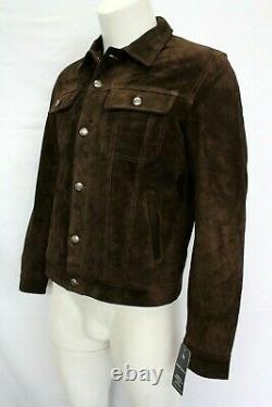 Winston Men Western Trucker Style Brown Real Soft Suede Leather Jacket