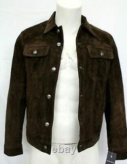 Winston Men Western Trucker Style Brown Real Soft Suede Leather Jacket