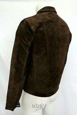 Winston Men Western Trucker Style Brown Real Soft Suede Leather Jacket