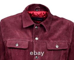 Winston Men Western Trucker Style Red Oxblood Suede Leather Jacket