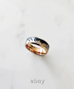 Alliance de mariage pour homme en tungstène gravé avec chaîne de montagnes et arbres, 8 mm pour l’extérieur