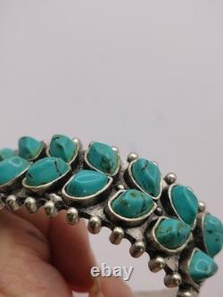 B564 Bracelet manchette vintage du Sud-Ouest à cluster turquoise large en argent statement