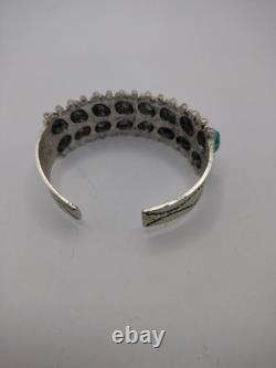 B564 Bracelet manchette vintage du Sud-Ouest à cluster turquoise large en argent statement