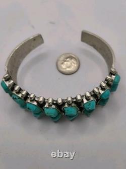 B564 Bracelet manchette vintage du Sud-Ouest à cluster turquoise large en argent statement